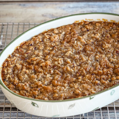 Sweet potato casserole in a baking dish.
