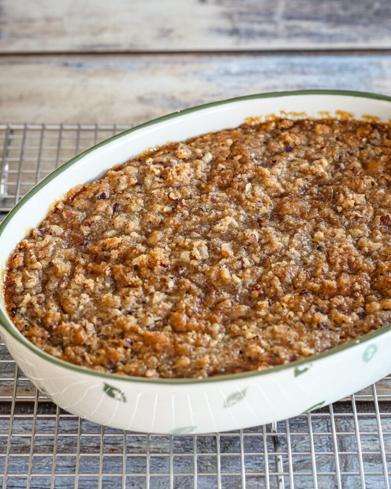 Sweet potato casserole in a baking dish.