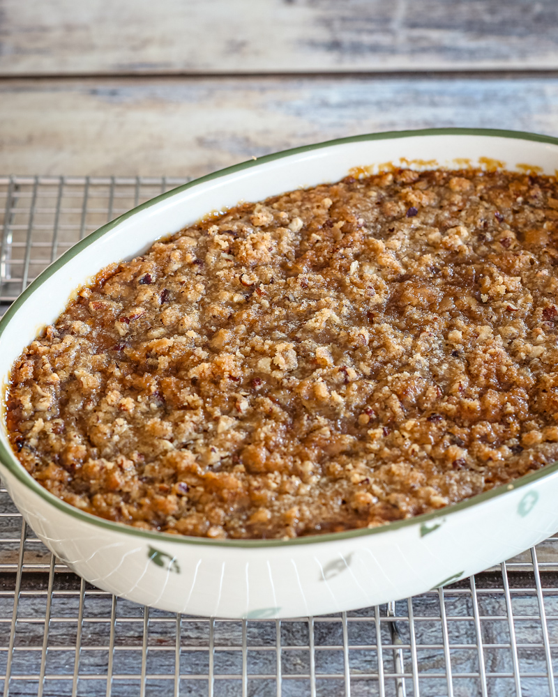 Sweet potato casserole in a baking dish.