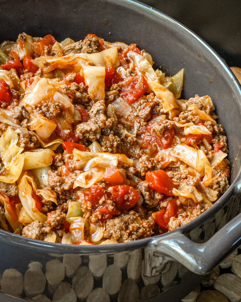Unstuffed cabbage in a dish for serving.