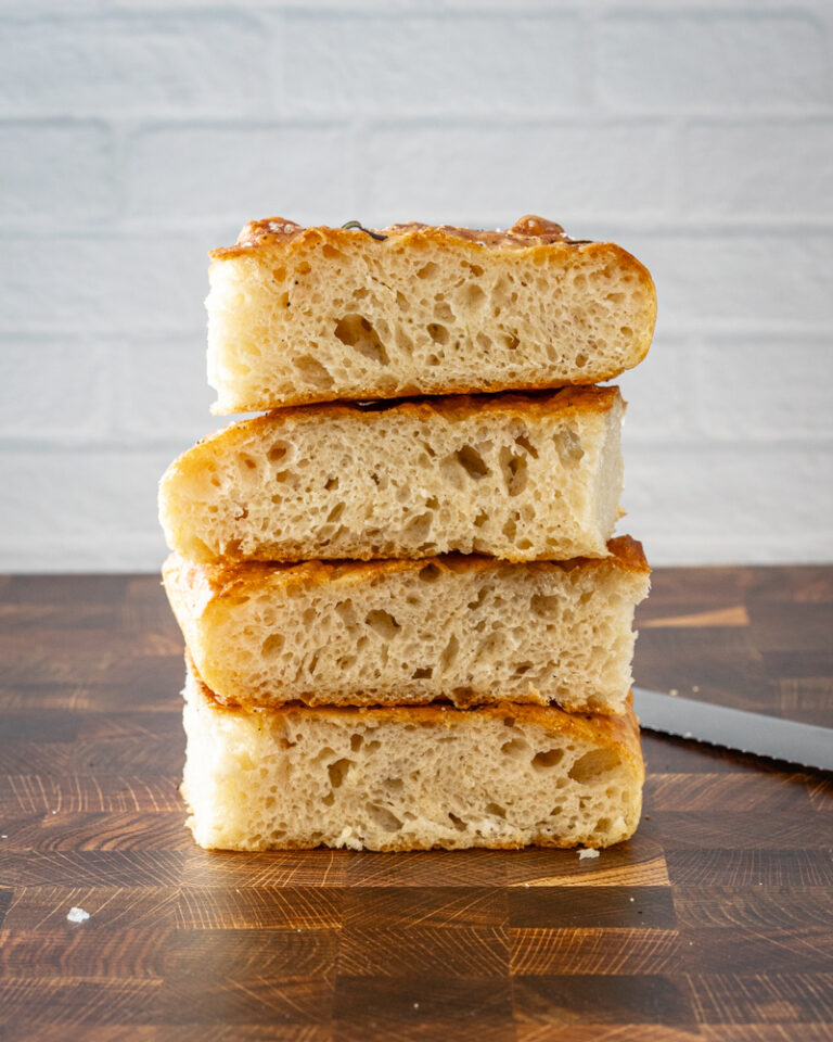 A stack of focaccia slices.
