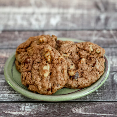 5 ingredient cake mix double chocolate chip cookies on a plate