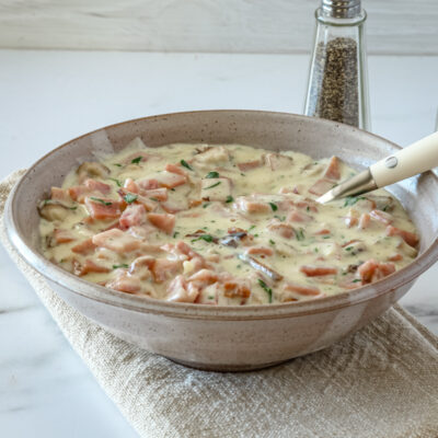 creamed ham in a bowl