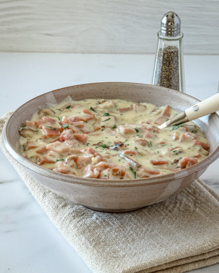 creamed ham in a bowl