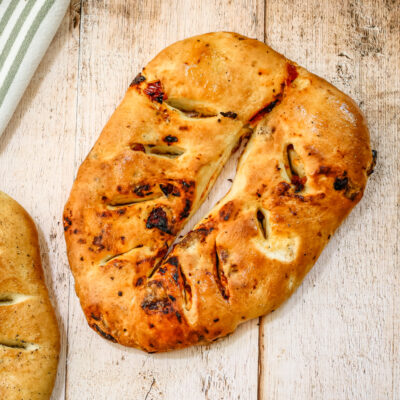 easy fougasse, one with sundried tomatoes