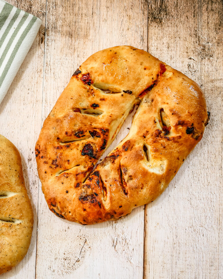 easy fougasse, one with sundried tomatoes