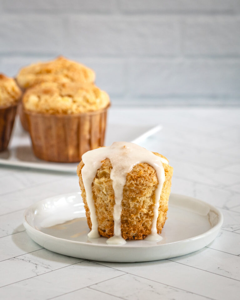 gluten free pineapple muffins drizzled with icing