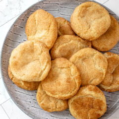 Gluten-free snickerdoodles on a gray plate.