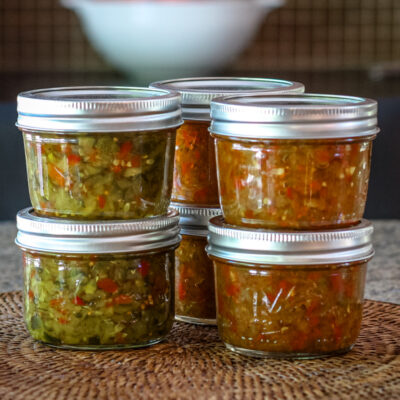 two kinds of tomato relish, including green tomato relish