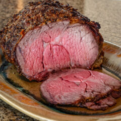 A sliced ribeye roast