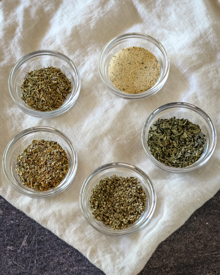Homemade Italian seasoning blend prep.