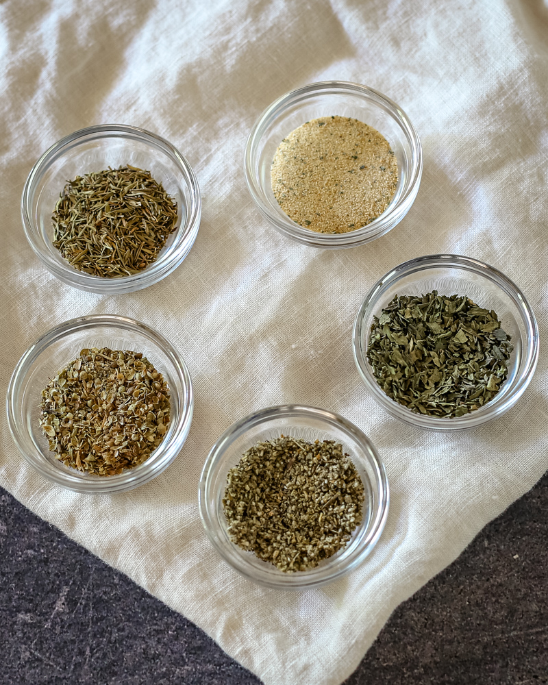 Homemade Italian seasoning blend prep.