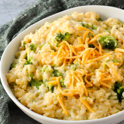 Instant Pot broccoli and cheddar risotto-like dish.