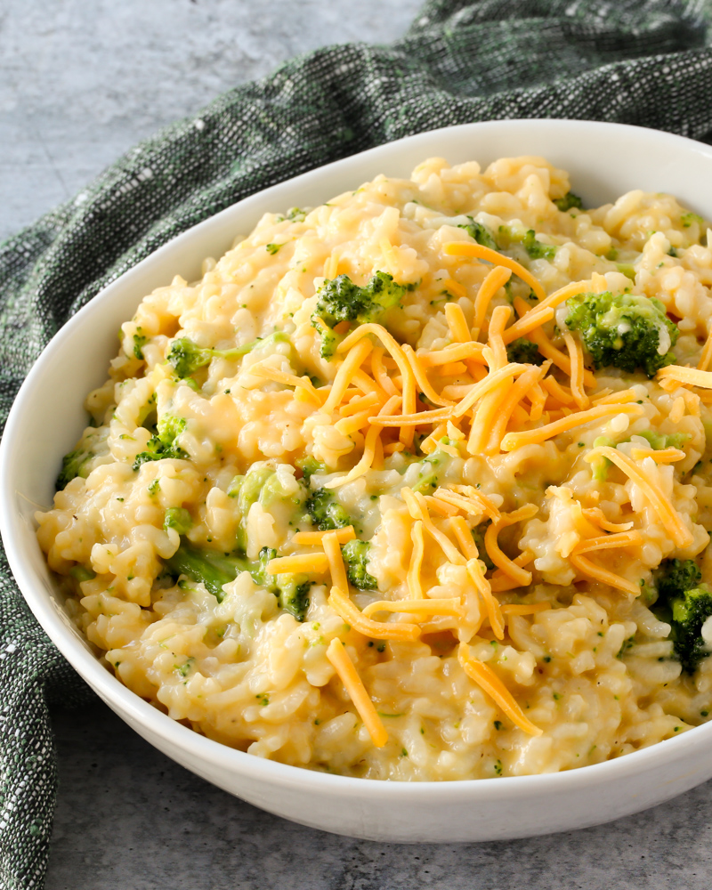 Instant Pot broccoli and cheddar risotto-like dish.