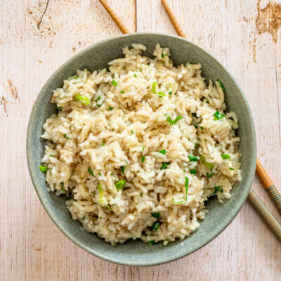Instant Pot cooked coconut brown rice in a bowl.