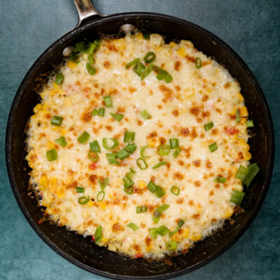 Korean corn cheese with peppers and mozzarella cheese