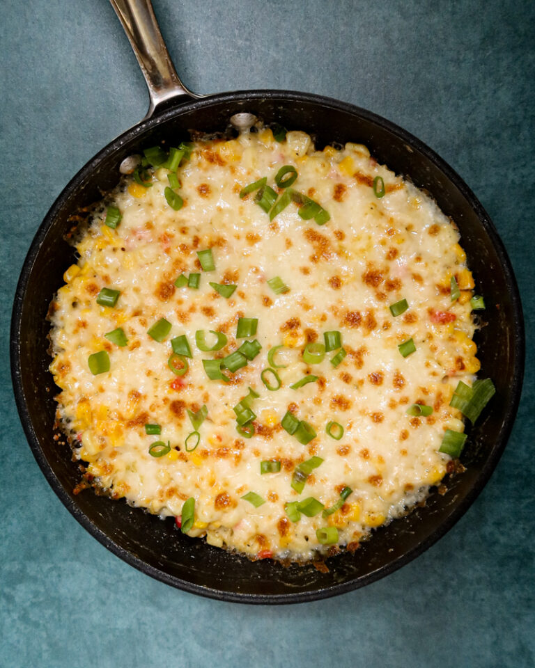 Korean corn cheese with peppers and mozzarella cheese