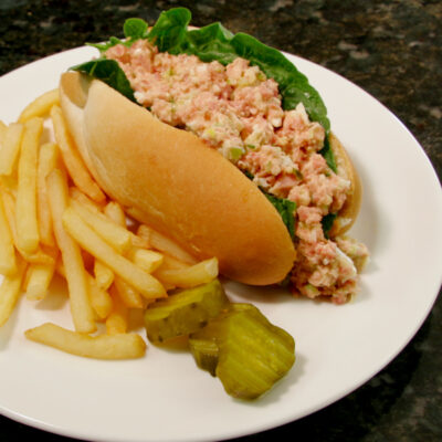 ham salad in a bun with lettuce