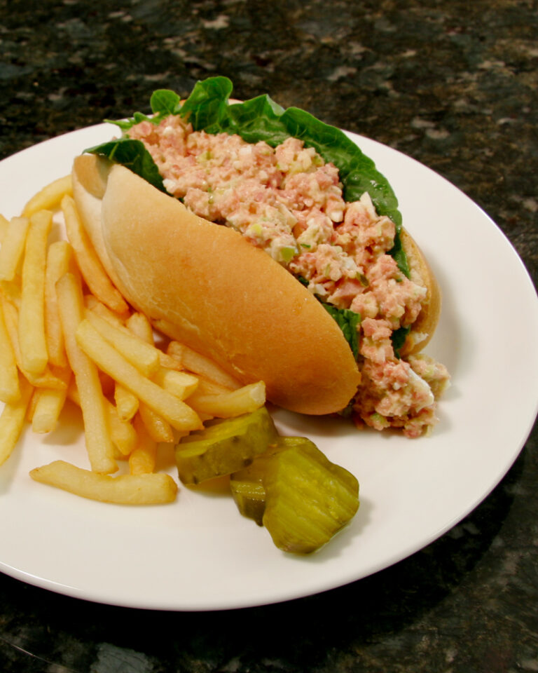 ham salad in a bun with lettuce