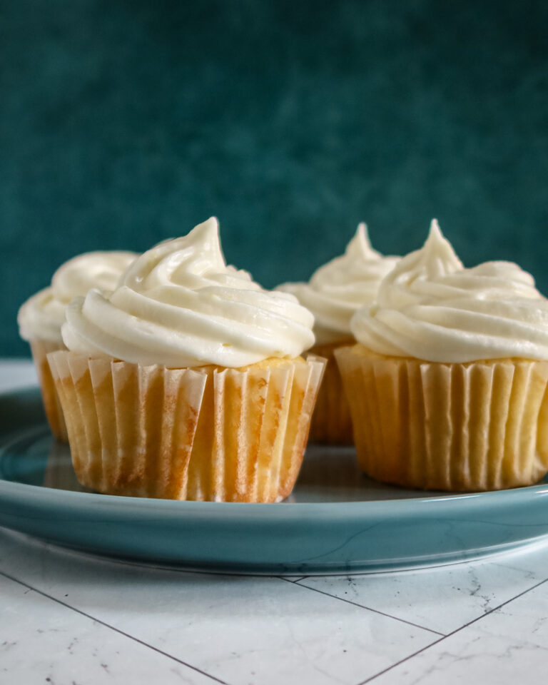 lemon cream cheese frosting on cupcakes