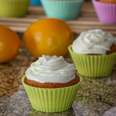 Cupcakes with lemon cream cheese icing.