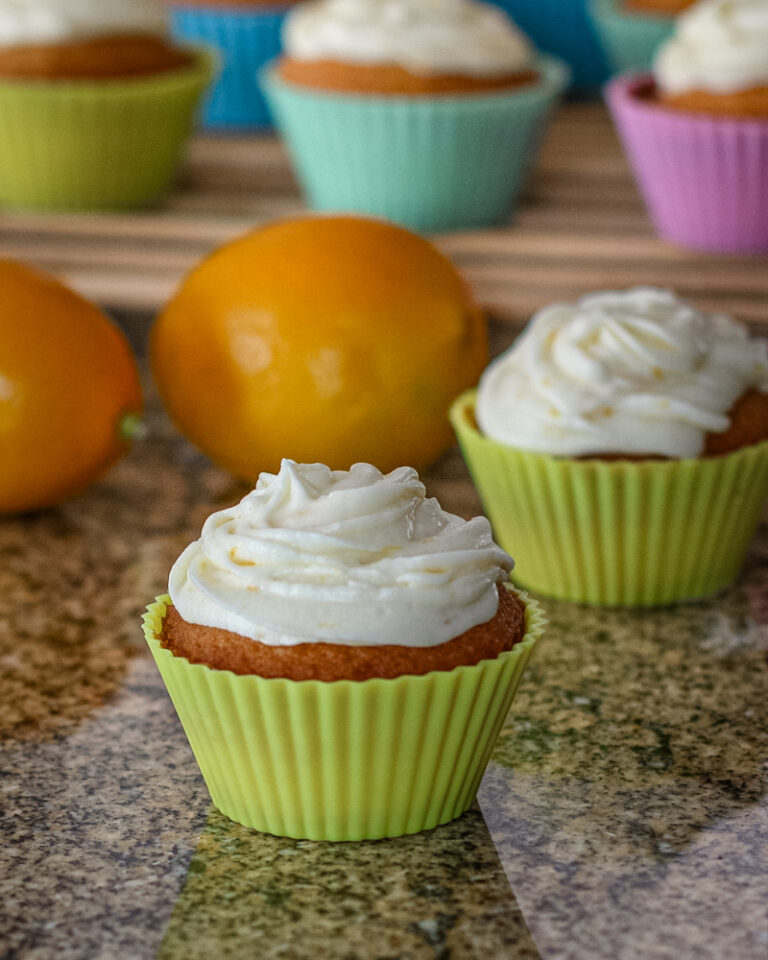 Cupcakes with lemon cream cheese icing.