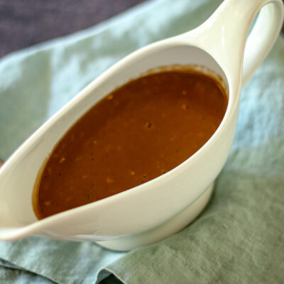 marchand de vin sauce in a gravy boat