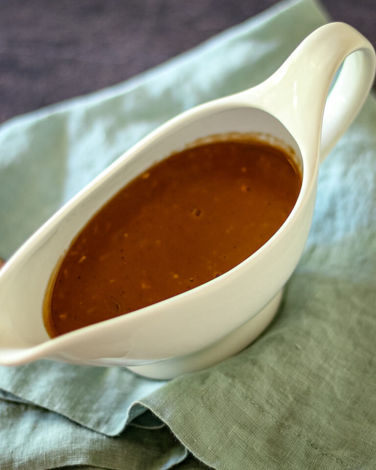 marchand de vin sauce in a gravy boat