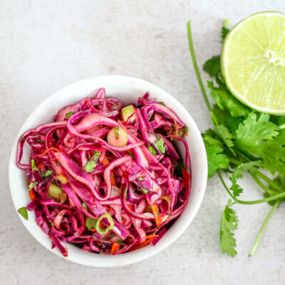 Purple slaw with lime juice and cilantro.