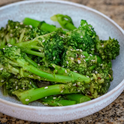 sesame broccoli in a serving bowl