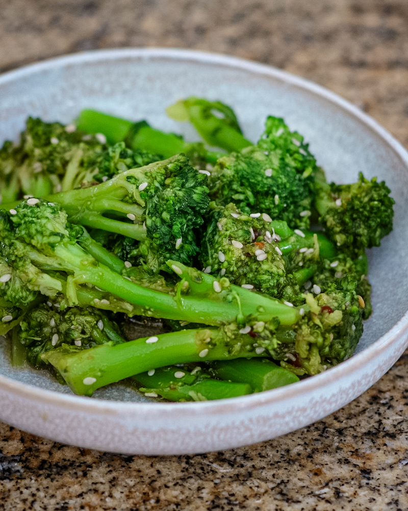 sesame broccoli in a serving bowl