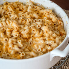 Macaroni and cheese in a baking dish.