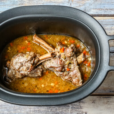 Lamb shanks in the slow cooker.