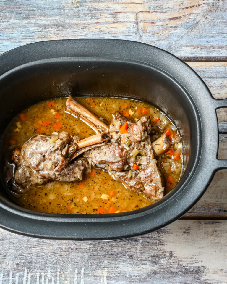 Lamb shanks in the slow cooker.