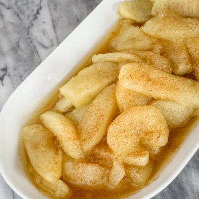 fried apples on a serving tray