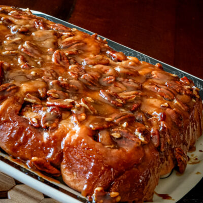 Sticky buns on a large platter