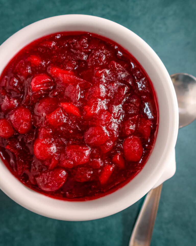 apple cider cranberry sauce in a bowl