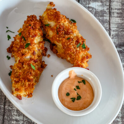 chicken strips with bacon cheddar coating
