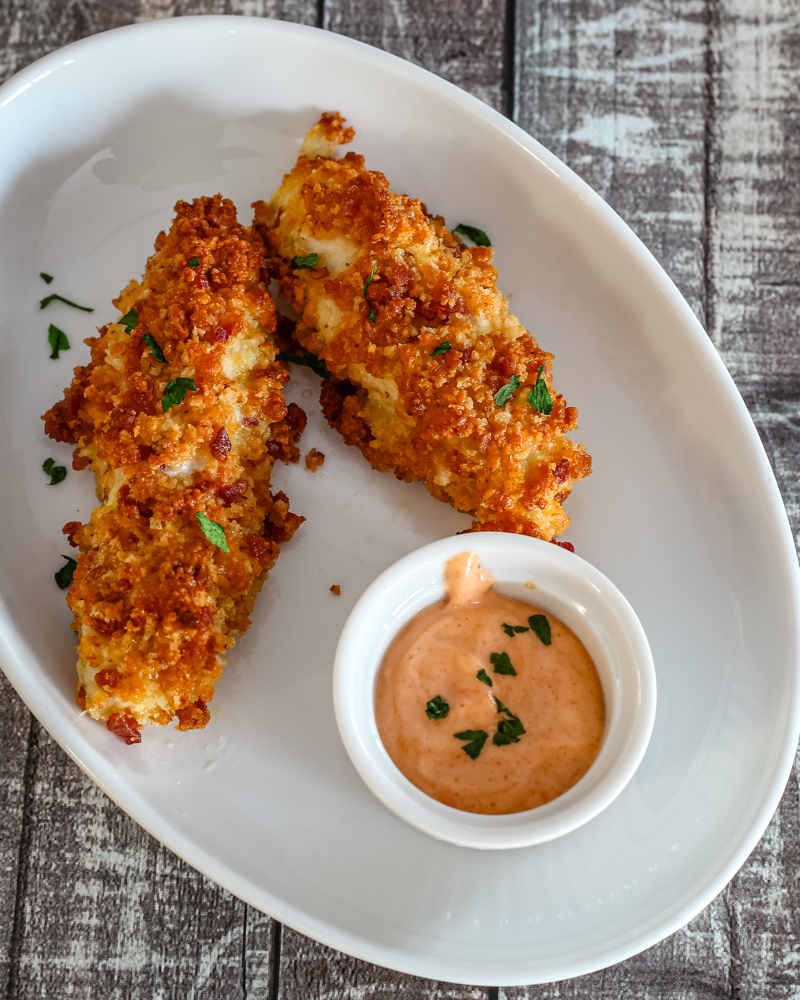 chicken strips with bacon cheddar coating