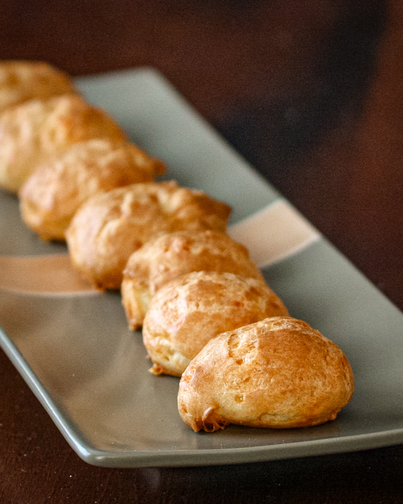 gougeres on a serving tray.