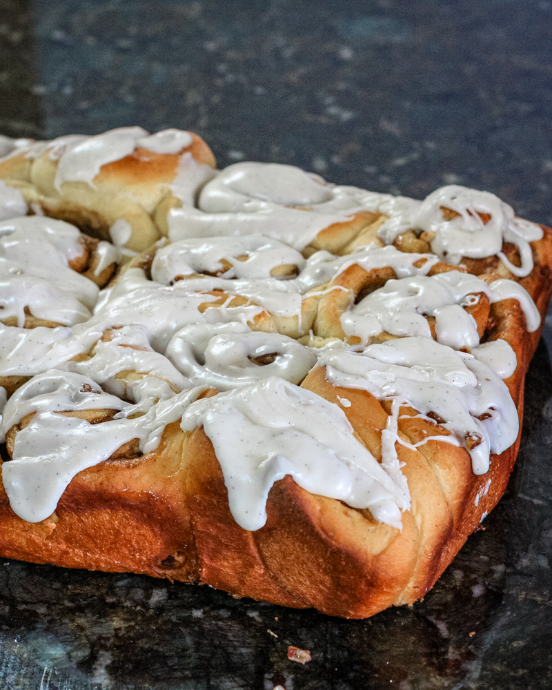 cinnamon rolls from the bread machine, iced and ready to eat