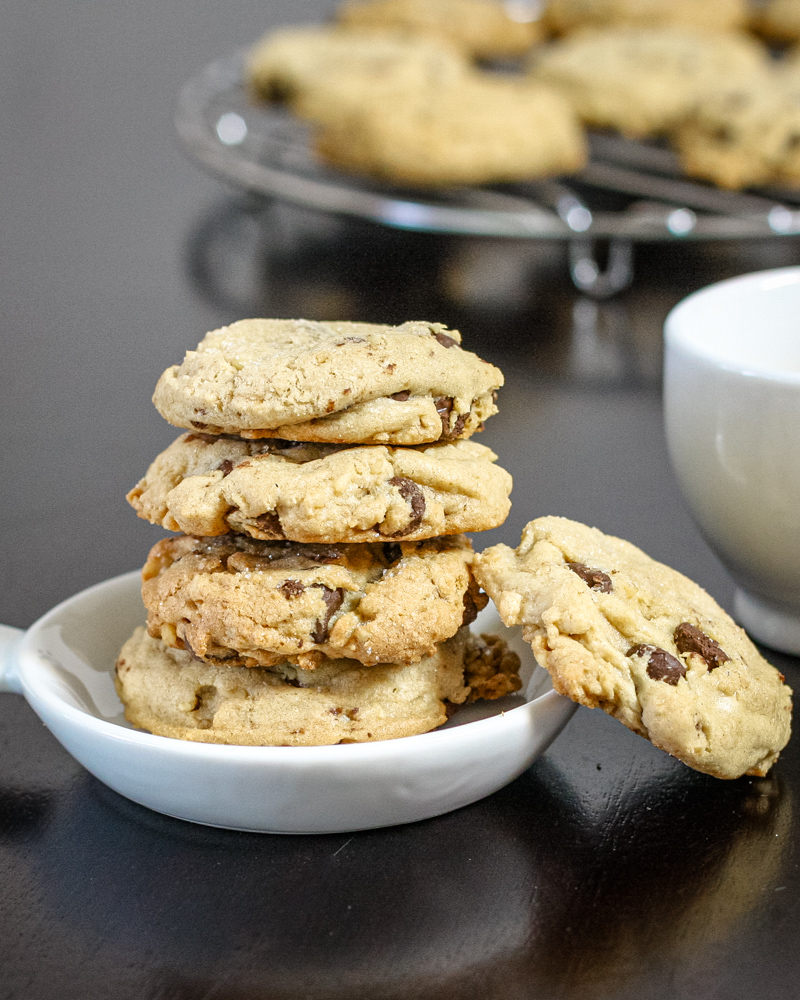 brown butter chocolate chip cookies on a small plate