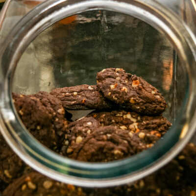 Cake mix cookies in a cookie jar.