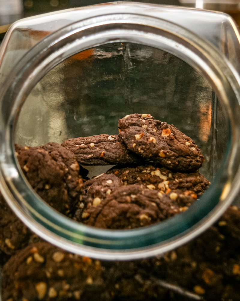 Cake mix cookies in a cookie jar.