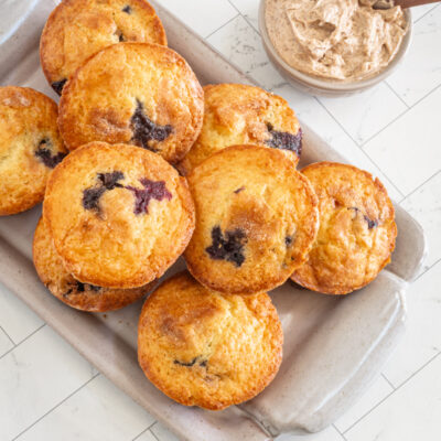 Blueberry muffins with whipped cinnamon butter