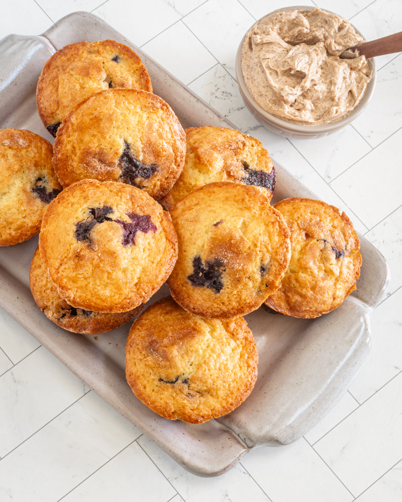 Blueberry muffins with whipped cinnamon butter