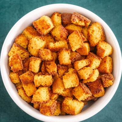bowl of cornbread croutons
