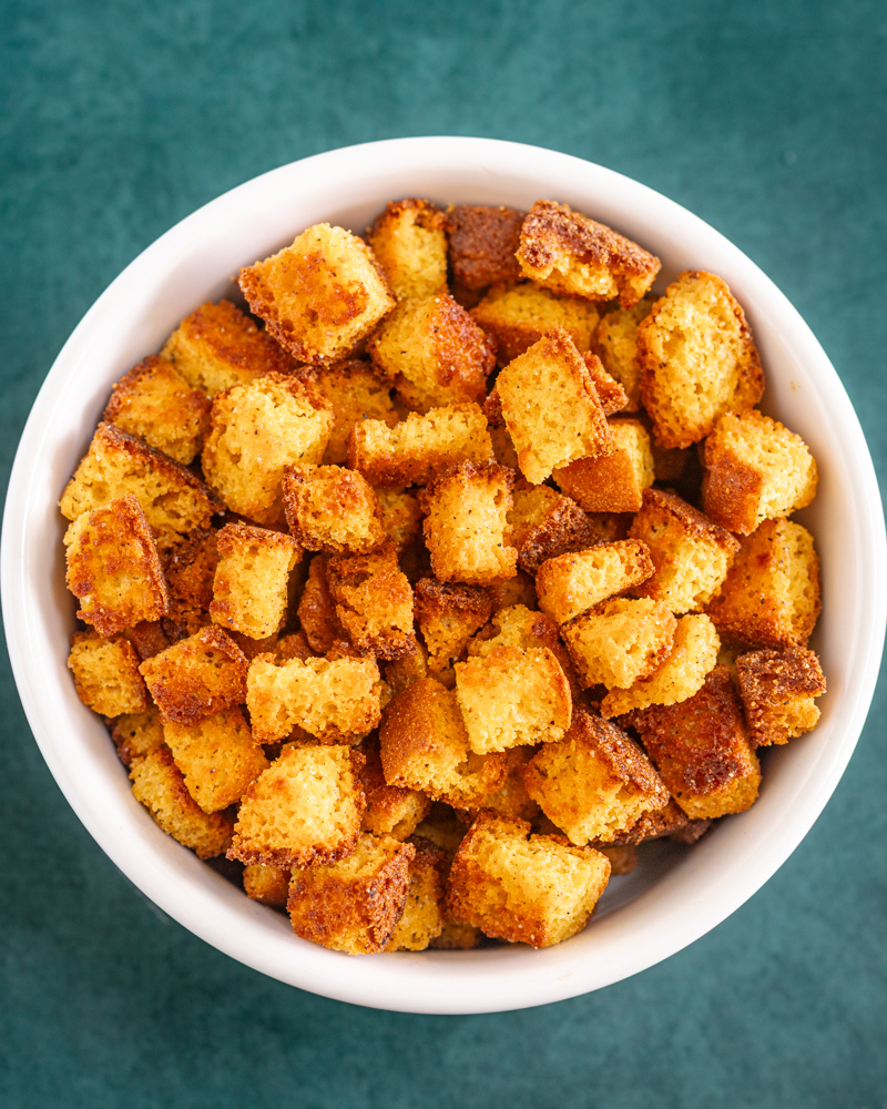 bowl of cornbread croutons