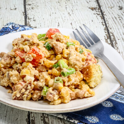 cornbread salad with tomatoes, pinto beans, and corn