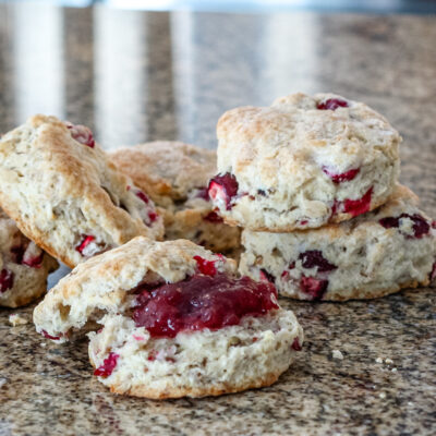 cranberry biscuits on the countertop